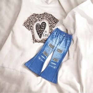 Trendy Girls' 2pcs Leopard Heart Outfit Set - Perfect for all events